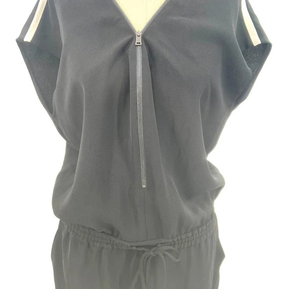 Vince Contrast Trim Zipper V-Neck Drawstring Dress Black Size Small - Picture 5 of 11